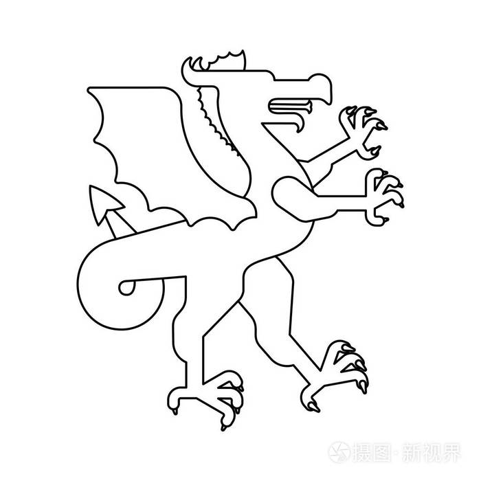 插画 龙纹章动物线性风格. 神奇的野兽. 怪物的外衣的手臂.