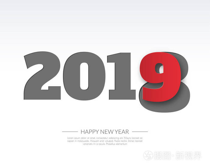 新年快乐2019年。 问候卡。 五颜六色的设计。 矢量图。