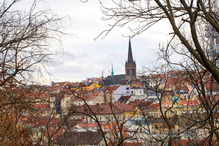 捷克共和国布拉格有传统红色屋顶的房子上文视