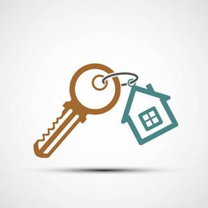 图标键与钥匙链作为房子。 房地产的标志。 矢量图。