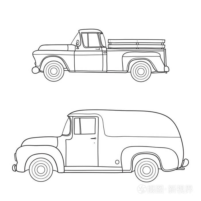 经典皮卡. 涂鸦风格的矢量插图.