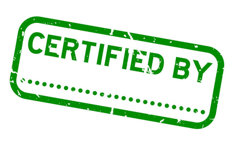 带有黑点的绿色认证字，用于白色背景上的签名方形橡胶印章