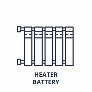 加热器电池线图标概念。加热器电池矢量线性插图, 符号, 符号