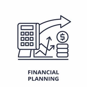 财务规划行图标概念。财务规划向量线性例证, 标志, 标志