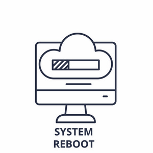 系统重新启动行图标概念。系统重新启动矢量线性插图, 符号, 符号