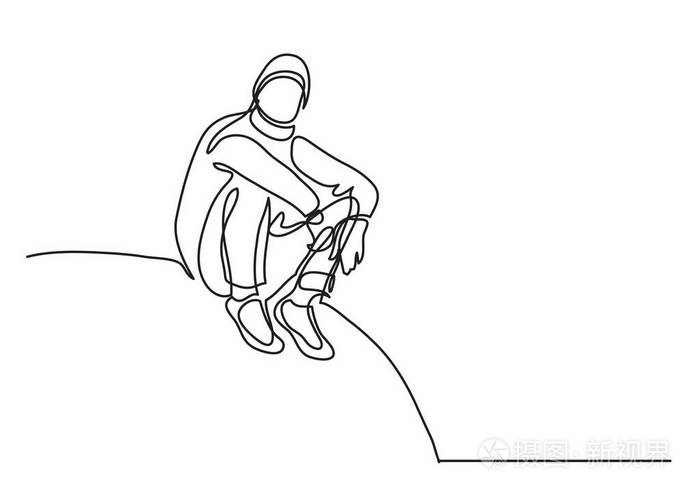 坐在山上的旅行者的一行画