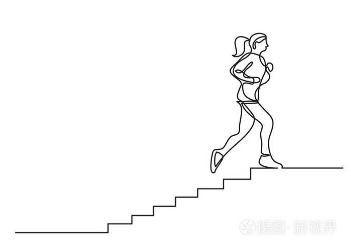 一幅妇女在楼梯上奔跑的线条图插画-正版商用图片14jcki-摄图新视界
