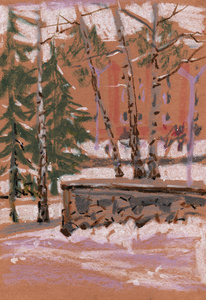 美丽的冬季景观由油彩画图片