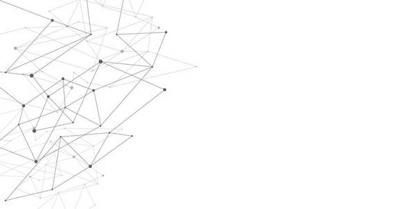 点和线路连接节点抽象背景。白色背景上的矢量神经丛网络多边形图案