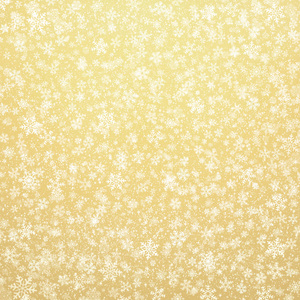 白色雪花形状和落在金色背景上的雪。 圣诞节季节性材料。