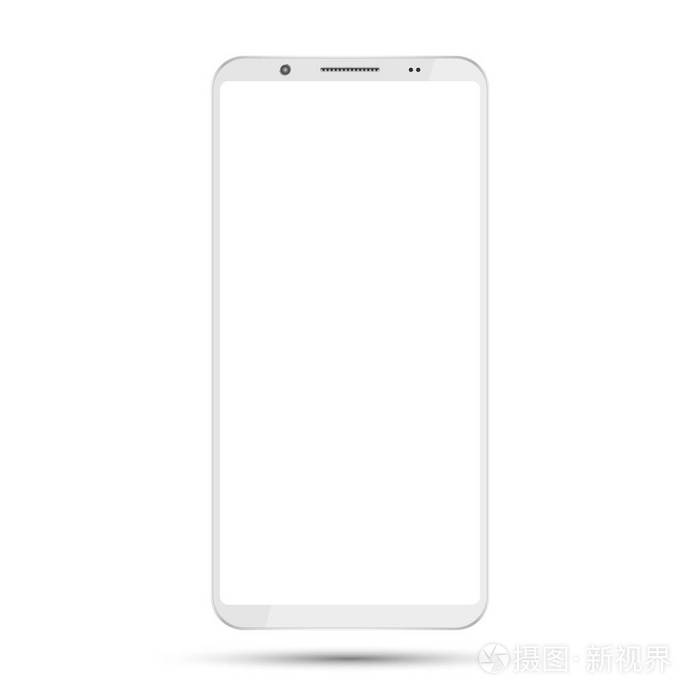 智能手机模型与空白屏幕隔离在白色背景白色数字小工具模板