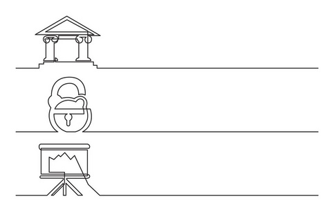 横幅设计业务图标连续线绘制银行锁显示屏幕与下降图