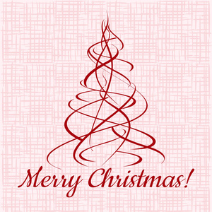 圣诞快乐 圣诞节红色树在织物背景上。 矢量模板插图。