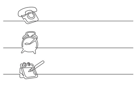 横幅设计连续线绘制业务图标电话闹钟日历