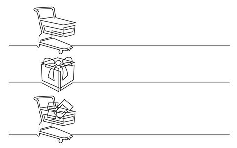 横幅设计连续线绘制商业图标购物车礼品盒商品
