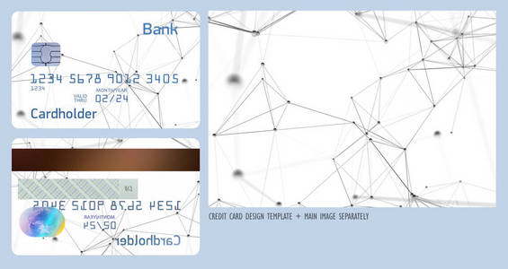 非接触式信用卡设计, 分别具有高分辨率的主图像。正面和背面模板。3d 插图