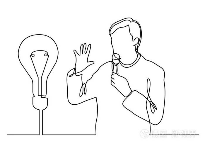 演讲者讲述新想法的连续线条画