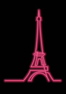 具有霓虹灯矢量效应的巴黎埃菲尔铁塔连续线绘制