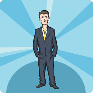 卡通站立商人的矢量插图.