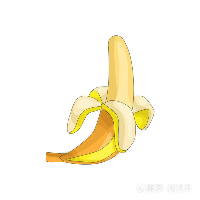 卡通可爱的黄色香蕉与打开成熟的果皮有趣的插图图标黄色香蕉单曲动画