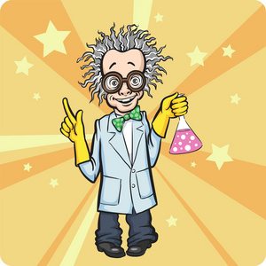 卡通站立疯狂科学家的矢量插图.