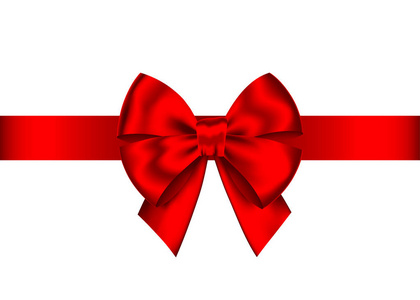 红色写实礼品弓与水平丝带隔离在白色背景。 横幅贺卡海报矢量假日设计元素。