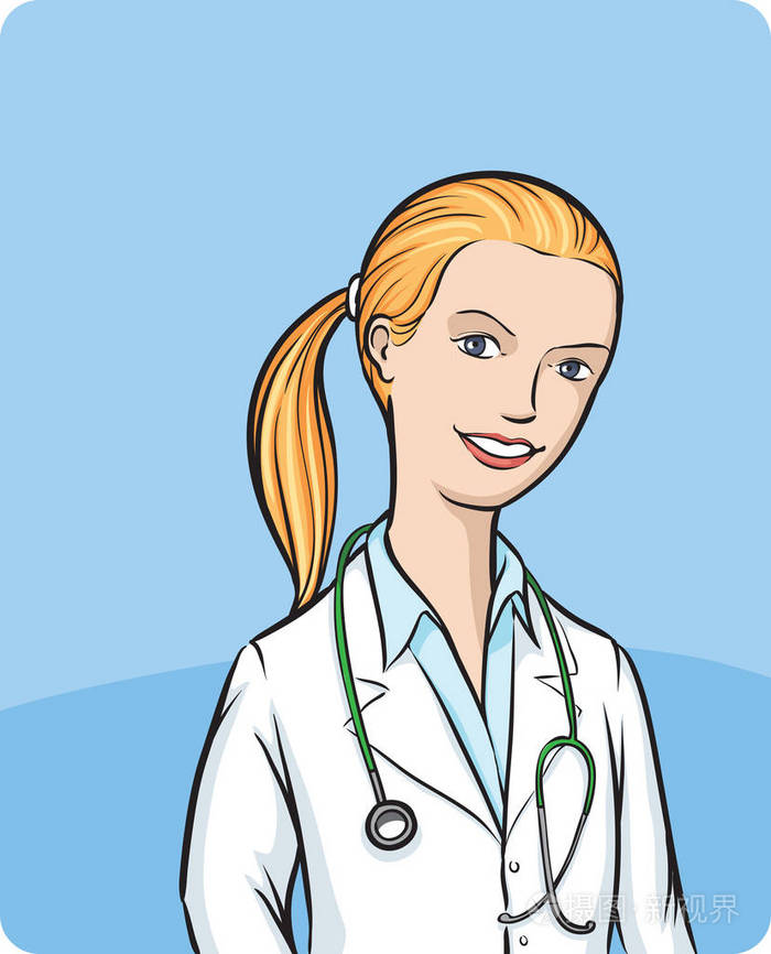 马尾辫女医生的矢量插图.