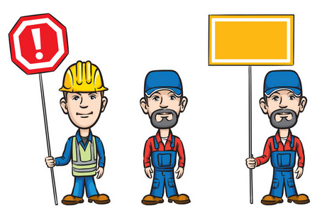 包括高分辨率光栅jpg文件有趣的画家卡通工人警告与停止标志可爱的