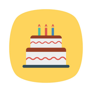 生日蛋糕与蜡烛平面图标矢量插图