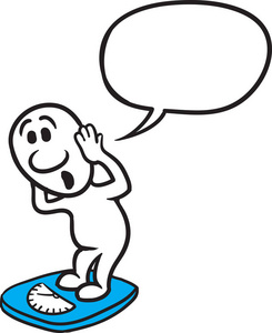 卡通涂鸦小人物测量体重的矢量插图.