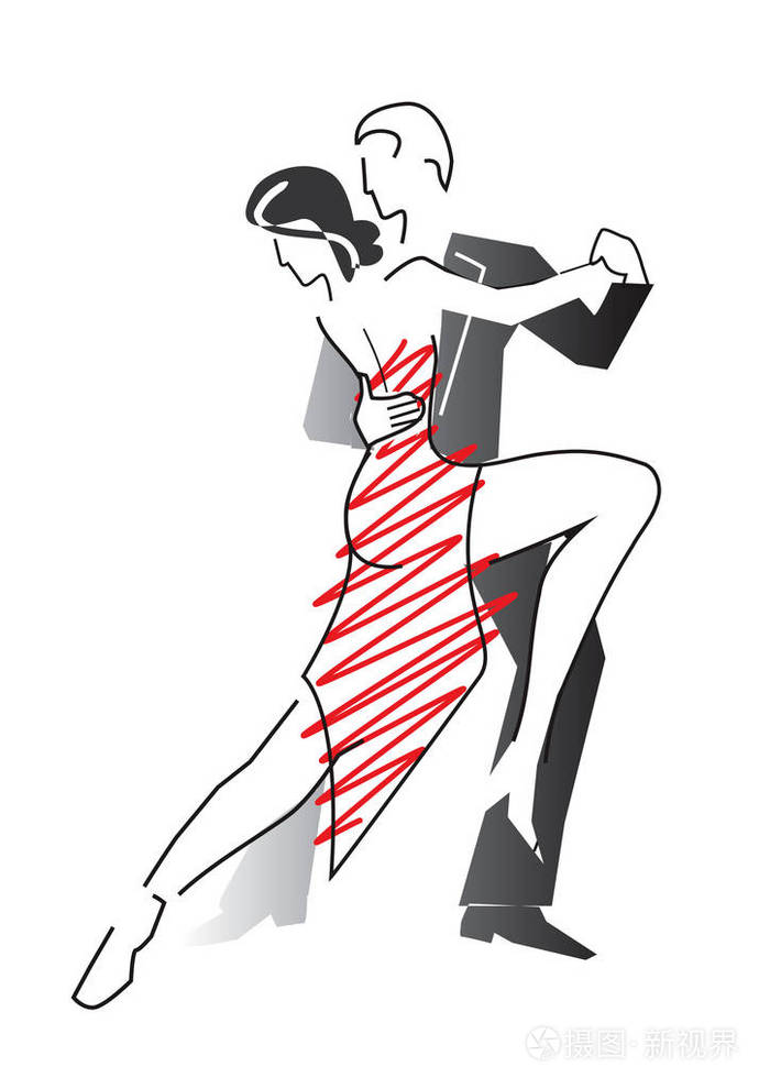 探戈舞厅舞蹈演员排队线艺术风格的插图年轻夫妇跳探戈矢量可用