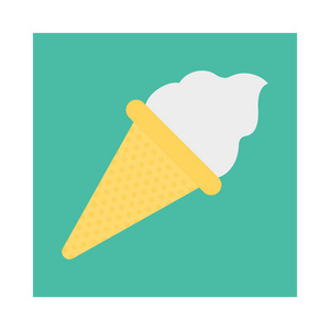 冰淇淋蛋筒平面图标分离白色背景矢量插图