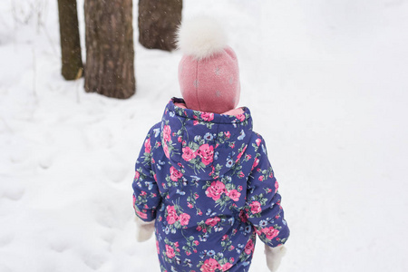 儿童与自然概念可爱的女婴走在冬季公园