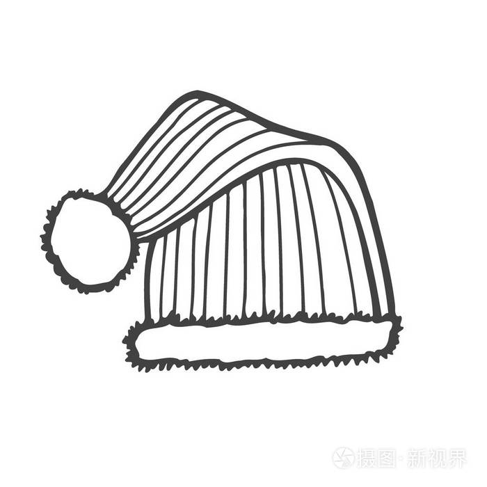 冬季针织帽子与柚子素描风格矢量插图隔离在白色背景.