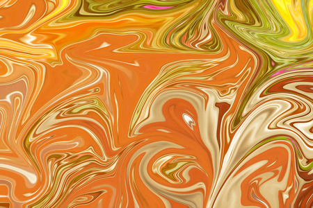 用黄色橙色红色粉红色和绿色的图形颜色艺术形式修饰抽象图案。 具有液化流的数字背景