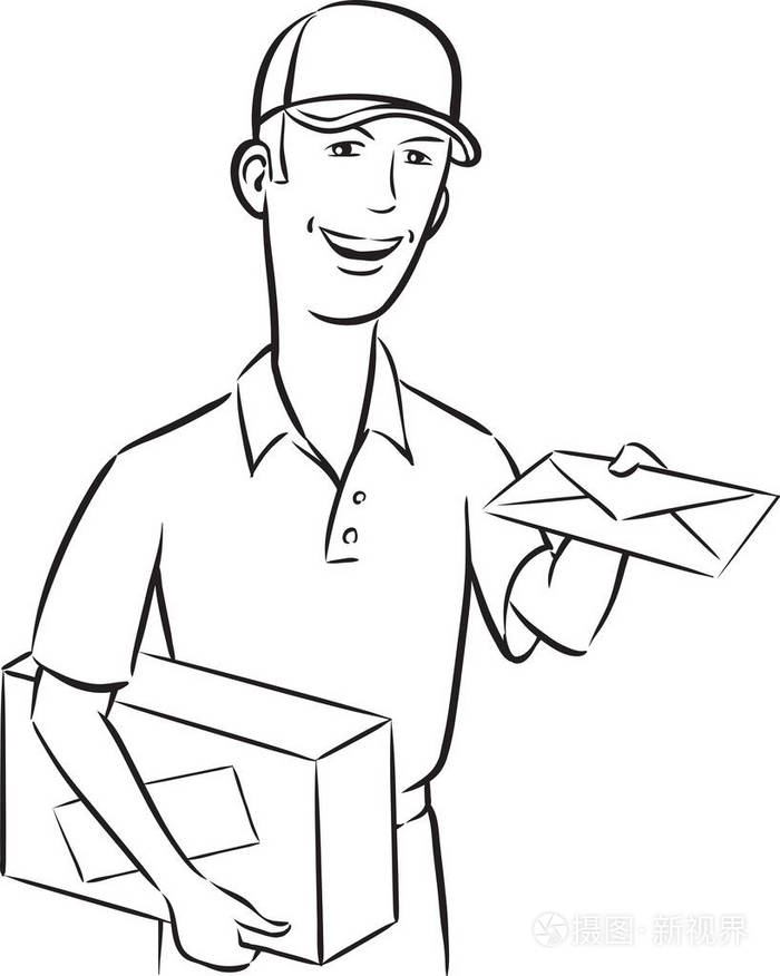 白板画送货员手拿信
