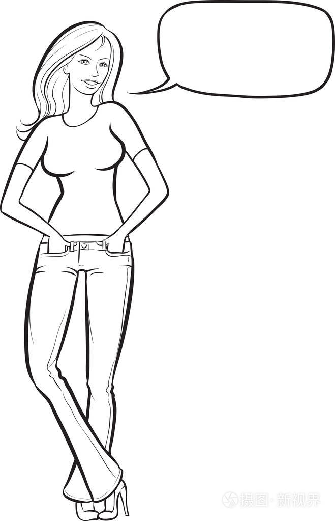 白板画着站着的女人牛仔裤
