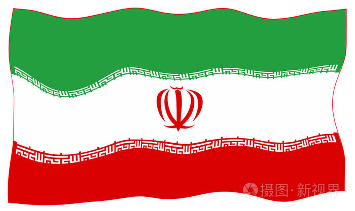 伊朗国旗在白色背景上飘扬,红色,白色和绿色