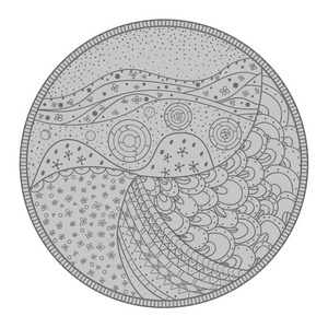 圆圈复杂的图案。 手绘曼陀罗在孤立的背景上。 成人精神放松的设计。 工作涂鸦。 黑白插图