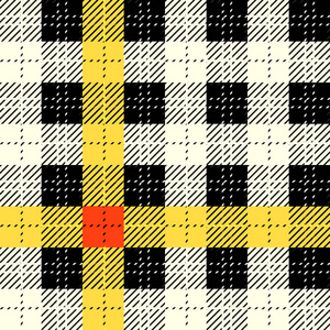 黑色, 黄色, 红色和白色织物纹理检查格子呢无缝图案。向量例证