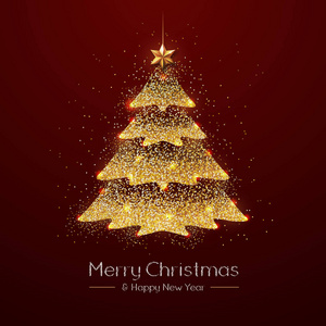 带有金色圣诞树的圣诞海报。 圣诞贺卡