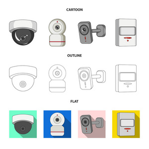 闭路电视和相机图标的孤立对象。闭路电视及系统矢量图标收藏