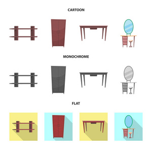 家具和公寓符号的孤立对象。网站家具和家庭股票符号的收集
