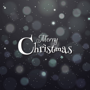 时尚的圣诞快乐字母在黑色Bokeh背景下的节日庆祝贺卡设计。