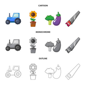 农田和农业标识的孤立对象。一套农场和植物向量图标为股票