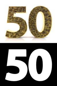 金色号码5050年白色背景与图案风格的Zentangle，下降阴影和阿尔法通道。3D示例。