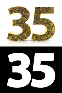 金色数字35(35年)白色背景与图案风格的zentangle,下降阴影和阿尔法