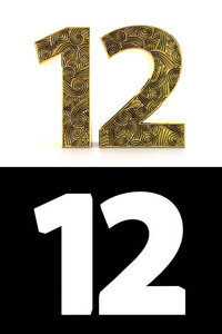 金色数字12(12年)在白色背景与图案风格的zentangle,下降阴影和阿尔法