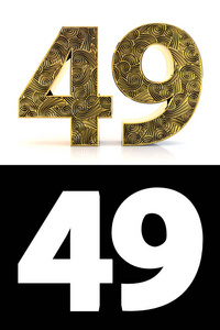金色数字49(49年)在白色背景与图案风格的zentangle,下降阴影和阿尔法