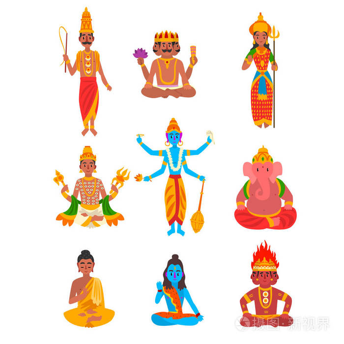 印度神集合, varuna, brahma, parvati, indra, vishnu, 佛陀, shiva